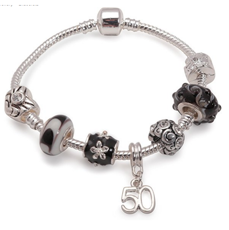 Adult's 'November Birthstone' Topaz Colored Crystal Silver Plated Charm Bead Bracelet