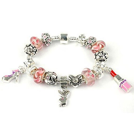 Teenager's 'July Birthstone' Ruby Colored Crystal Silver Plated Charm Bead Bracelet