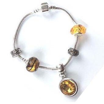 Children's 'October Birthstone' Rose Coloured Crystal Silver Plated Charm Bead Bracelet