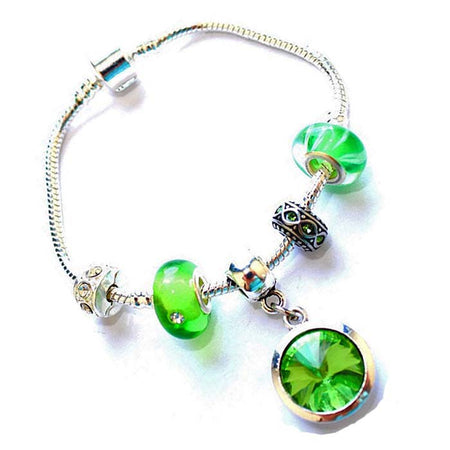 Teenager's 'March Birthstone' Aqua Colored Crystal Silver Plated Charm Bead Bracelet
