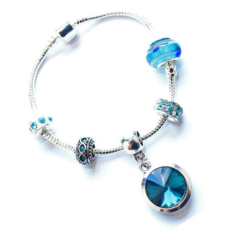 Teenager's 'May Birthstone' Emerald Colored Crystal Silver Plated Charm Bead Bracelet