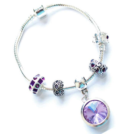 Teenager's 'September Birthstone' Sapphire Colored Crystal Silver Plated Charm Bead Bracelet