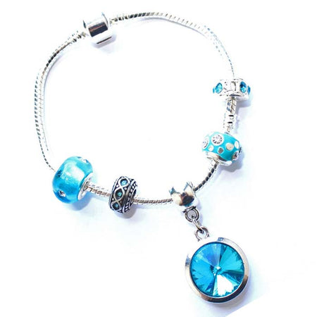 Teenager's 'January Birthstone' Garnet Colored Crystal Silver Plated Charm Bead Bracelet