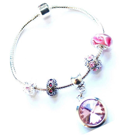 Teenager's 'February Birthstone' Amethyst Colored Crystal Silver Plated Charm Bead Bracelet