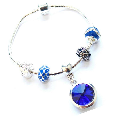 Teenager's 'December Birthstone' Turquoise Colored Crystal Silver Plated Charm Bead Bracelet
