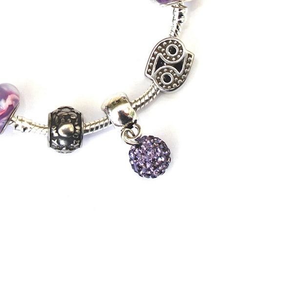Adult's Cancer 'The Crab' Zodiac Sign Silver Plated Charm Bracelet (June 21-July 22)