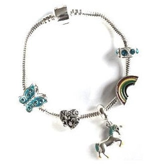 Children's 'Magical Unicorn 7th Birthday' Silver Plated Charm Bead Bracelet