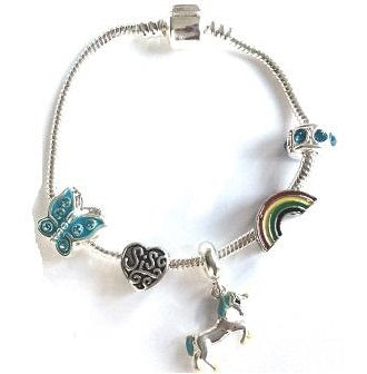 Children's Daughter 'Magical Unicorn' Silver Plated Charm Bead Bracelet