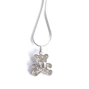 Diamante necklace with teddy pendent close up