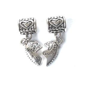 Grandmother and Granddaughter Split Heart Pendant Drop Charms