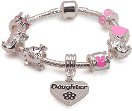 Teenager's Daughter 'Half Heart Pink Sparkle' Silver Plated Charm Bracelet