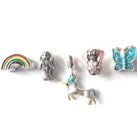 Set of 5 Silver Plated Fantasy Themed Charms and Beads