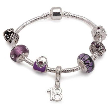 Children's Purple 'Happy 5th Birthday' Silver Plated Charm Bead Bracelet