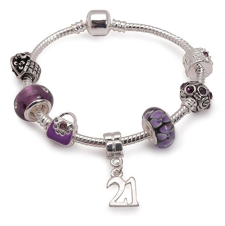 Children's Purple 'Happy 6th Birthday' Silver Plated Charm Bead Bracelet