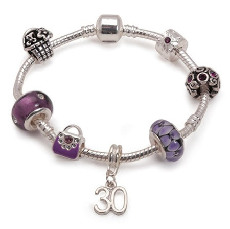 Gran 'Purple Rush' Silver Plated Charm Bead Bracelet