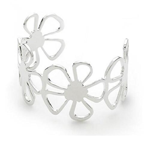 Designer Inspired 925 Sterling Silver Plated Flower 'Fleur' Adjustable Cuff