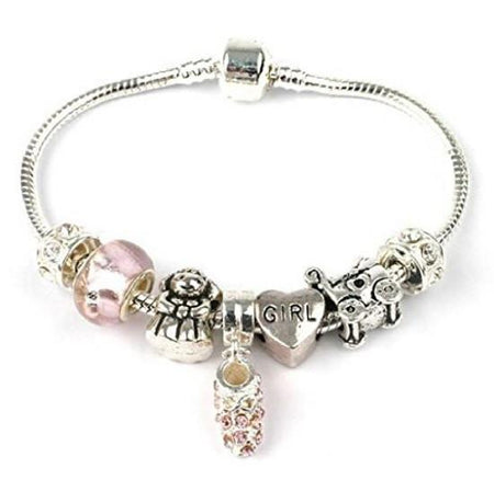 Stainless Steel 9mm Shiny 'Pink Baby Cradle' Link for Italian Charm Bracelet