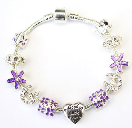 Adult's 'October Birthstone' Rose Colored Crystal Silver Plated Charm Bead Bracelet