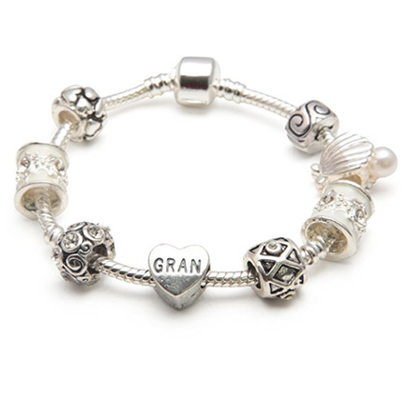 Grandma 'Silver Romance' Silver Plated Charm Bead Bracelet