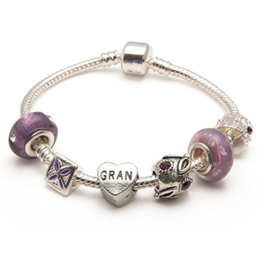Gran 'Purple Haze' Silver Plated Charm Bead Bracelet