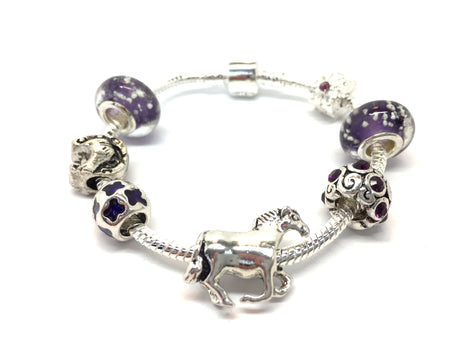 Children's 'July Birthstone' Ruby Colored Crystal Silver Plated Charm Bead Bracelet