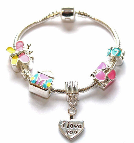 Children's 'June Birthstone' Amethyst Colored Crystal Silver Plated Charm Bead Bracelet