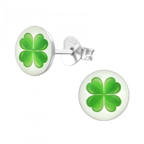 Sterling Silver 'Lucky Four Leaf Clover' Stud Earrings