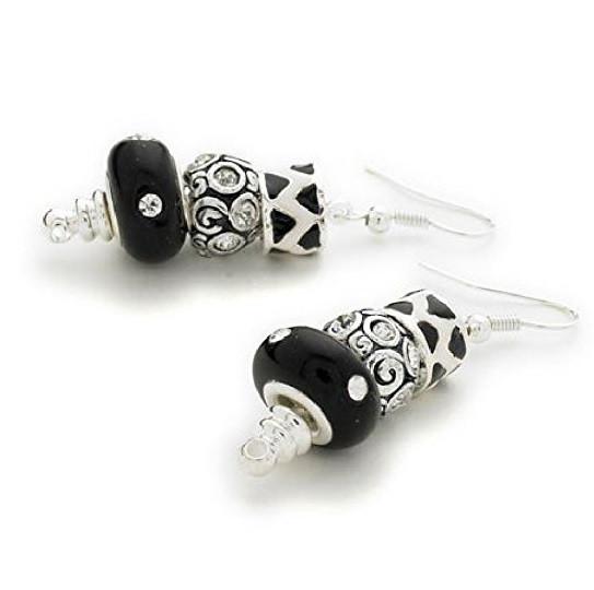 Silver Plated 'Midnight Sparkle' Bead Charm Earrings