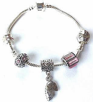 Adult's Mother 'Half Heart Pink Sparkle' Silver Plated Charm Bracelet