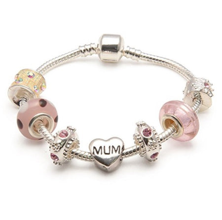 Mum 'Black Beauty' Silver Plated Charm Bead Bracelet