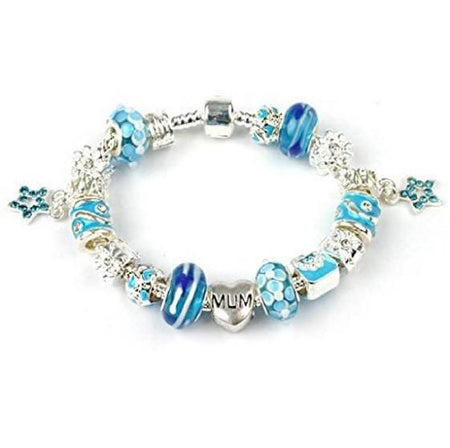 Adult's 'January Birthstone' Garnet Colored Crystal Silver Plated Charm Bead Bracelet
