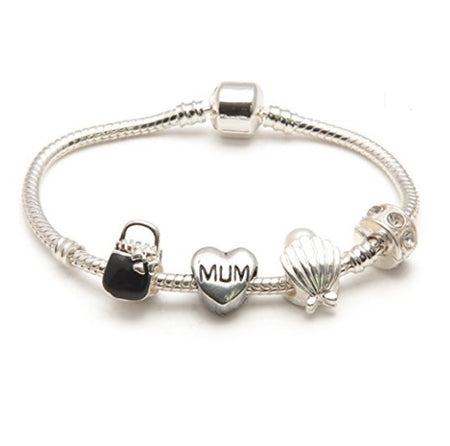 Mum 'Purple Rush' Silver Plated Charm Bead Bracelet