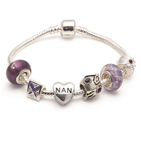 Adult's 'June Birthstone' Amethyst Colored Crystal Silver Plated Charm Bead Bracelet