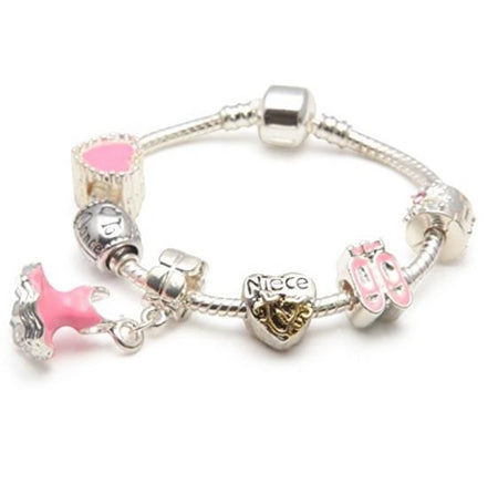 Children's Daughter Pink 'Dream Moon & Star' Silver Plated Charm Bead Bracelet