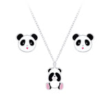 Children's Sterling Silver Panda Pendant Necklace and Panda Stud Earrings Set