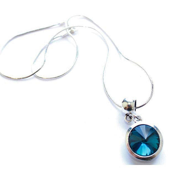 Silver Plated 'December Birthstone' Turquoise Colored Crystal Pendant Necklace