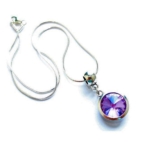 Silver Plated 'February Birthstone' Amethyst Colored Crystal Pendant Necklace