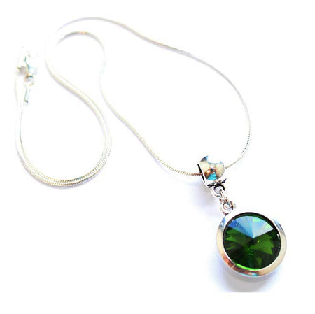 Silver Plated 'August Birthstone' Peridot Colored Crystal Pendant Necklace