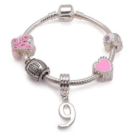 Children's Flower Girl 'Pink Kitty Cat Glamour' Silver Plated Charm Bead Bracelet