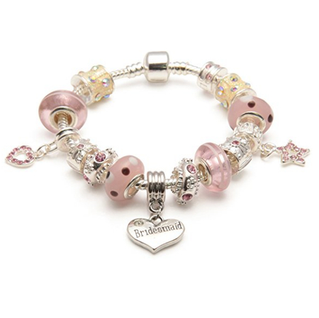Children's Bridesmaid 'Pink Kitty Cat Glamour' Silver Plated Charm Bead Bracelet