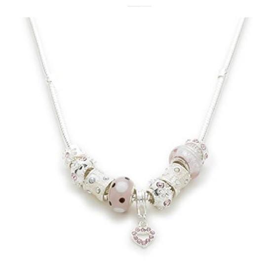 Silver Plated 'Pink Me Up' Charm Bead Necklace