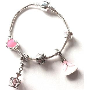 Children's Sis 'Pink Kitty Cat Glamour' Pink Braided Leather Charm Bead Bracelet by Liberty Charms 16cm / Silver