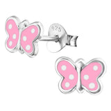 Children's Sterling Silver Spotty Pink Butterfly Stud Earrings