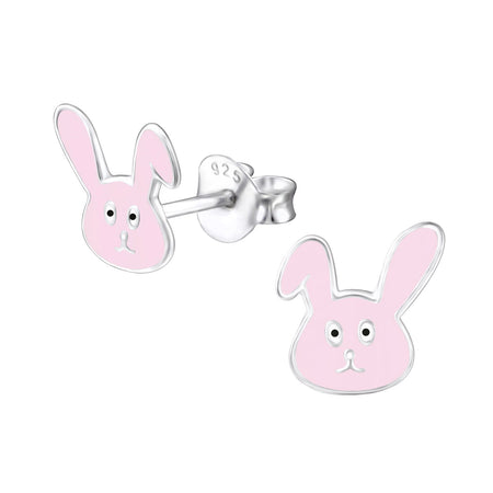 Children's Sterling Silver 'Pink Sparkle Bunny Rabbit' Stud Earrings