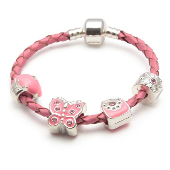 Children's 'Pretty In Pink' Pink Leather Bracelet or Kids Bracelet