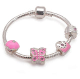 Pretty In Pink Silver Plated Charm Bracelet For Girls