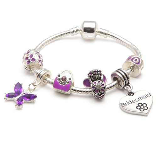Bridesmaid Purple Fairy Dream Silver Plated Charm Bracelet