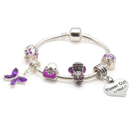 Flower Girl Purple Fairy Dream Silver Plated Charm Bracelet