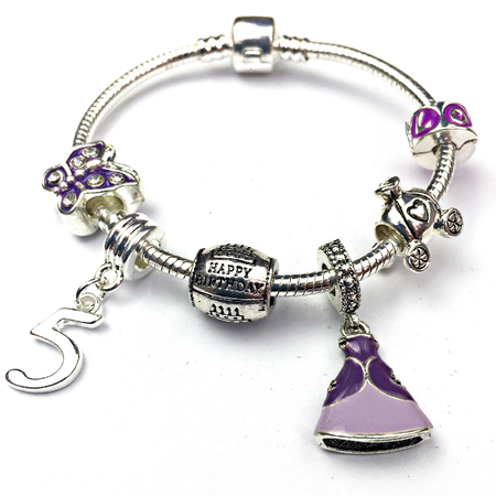 Children's 'Pink Crystal Happy 11th Birthday' Silver Plated Charm Bead Bracelet