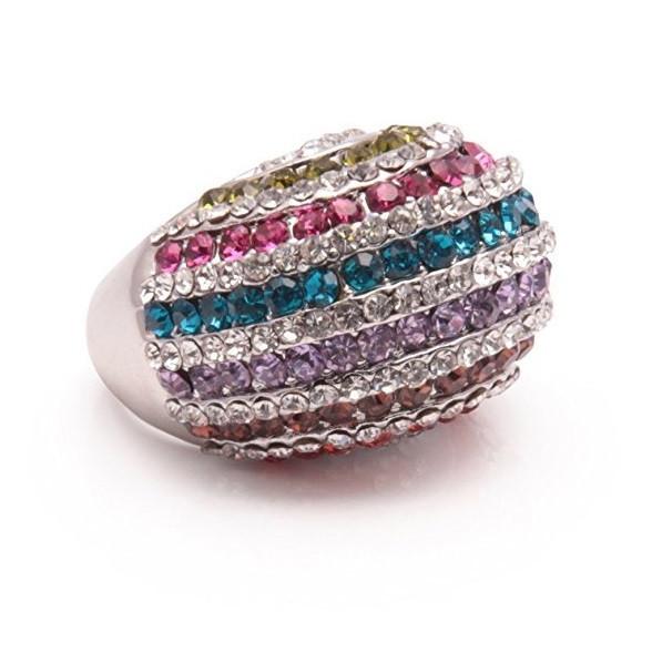 Designer Inspired Silver and Crystal Diamante 'Rainbow' Cocktail Ring